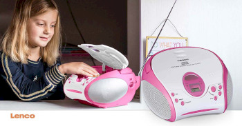 SCD-24PK KIDS Boombox met cd-speler fm-radio en stickers roze Product foto